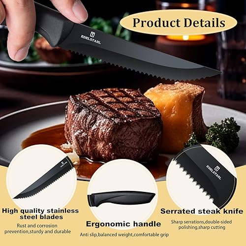 Miniatura 3 de Juego de 4 cuchillos para carne, cuchillos de carne de alta calidad, juego de cuchillos de carne de acero inoxidable, cuchillos de carne dentados