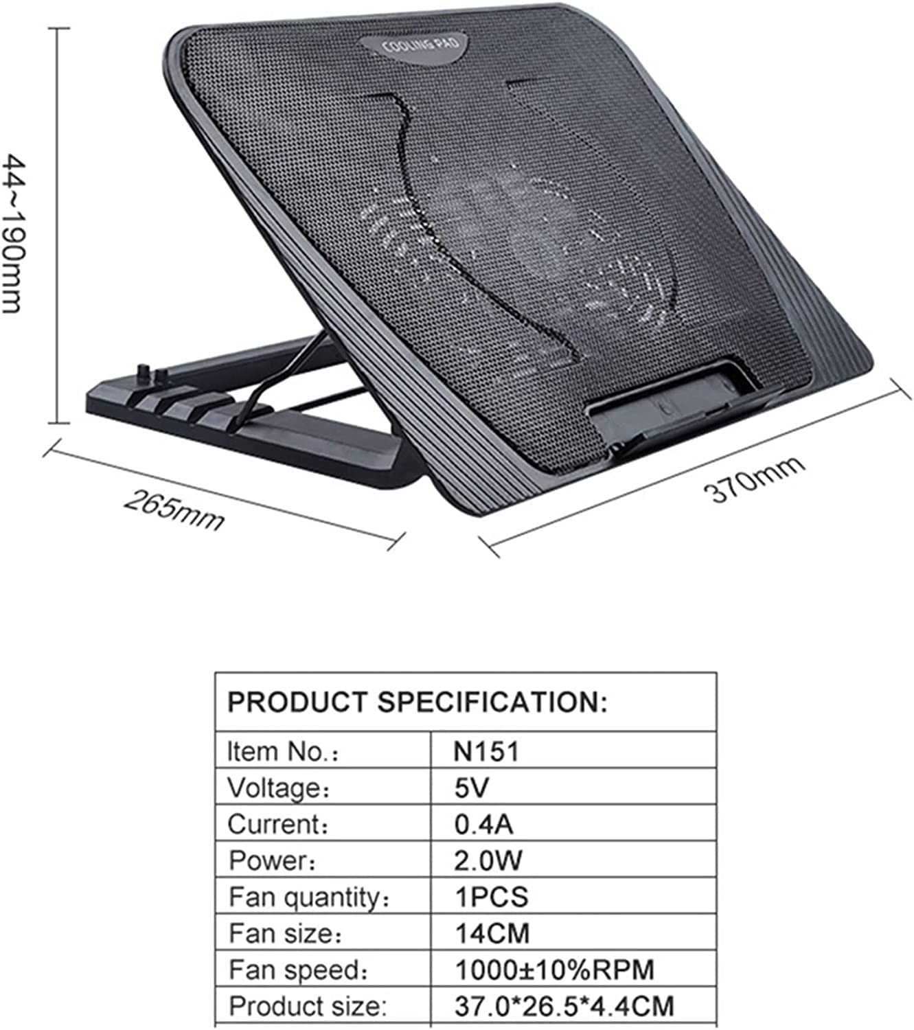 Base Refrigeradora Portatil Laptop Cooler Laptop Cooling Pad Notebook Gaming Cooler Stand con Un Ventilador Y 2 Puertos USB Refrigerador Portáti