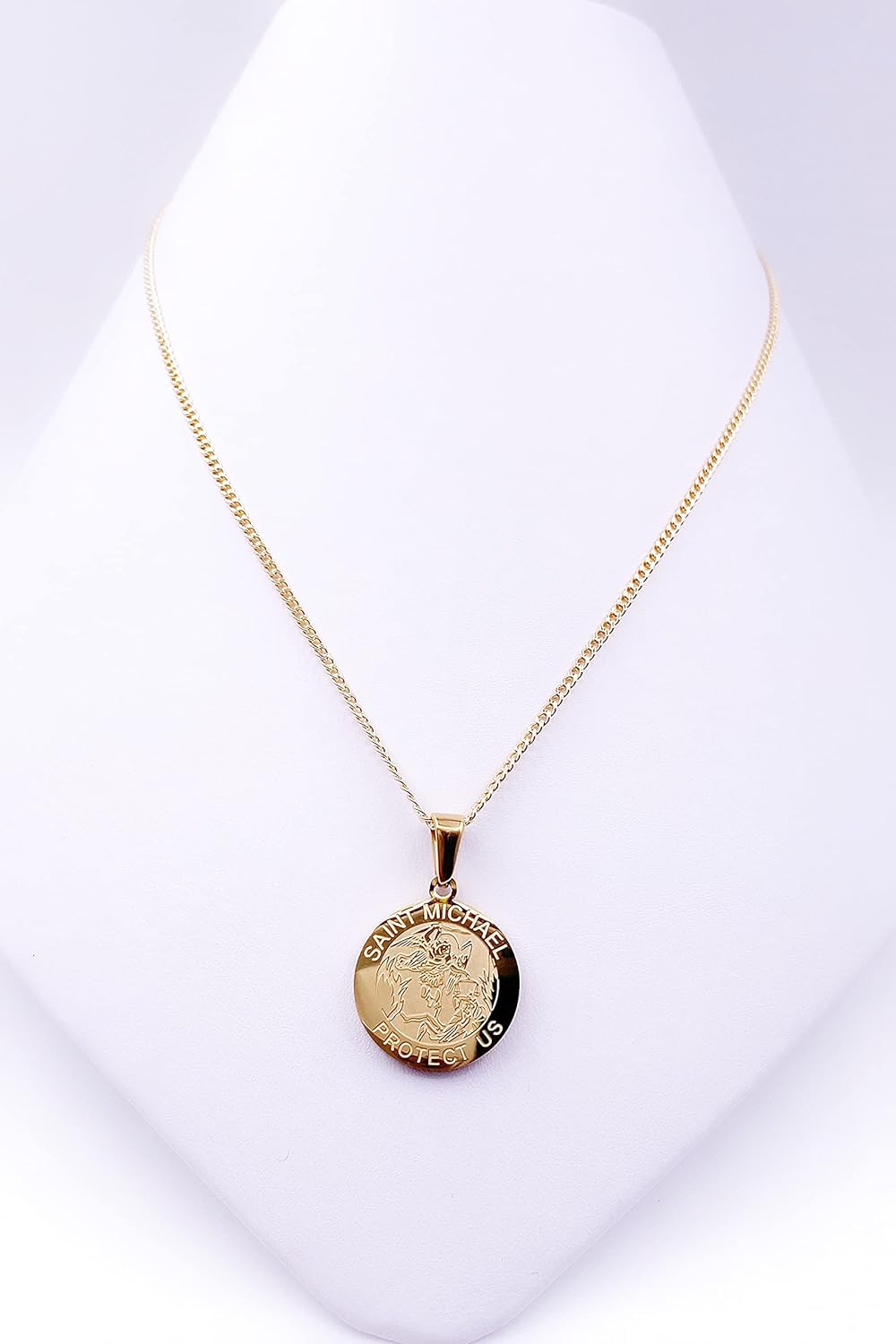 LESLIE BOULES St Michael The Archangel Stainless Steel Medal Necklace 18K Gold Plated Chain (22" Length) - Image 8