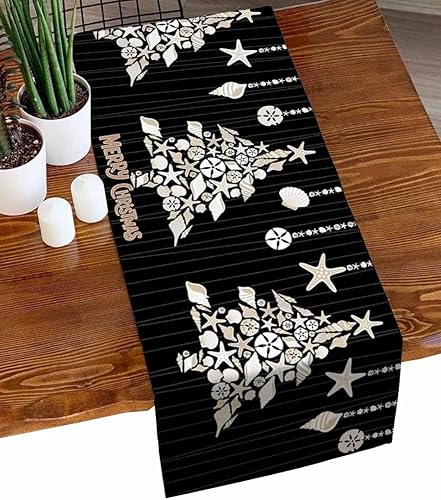 Camino de mesa de árbol de Navidad de 36 pulgadas corto, algodón y lino para cocina, comedor, mesa de café, decoración de tocador, camino de mesa de