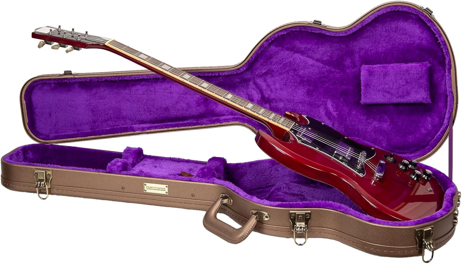 Crossrock Contoured Wooden Electric Guitar Case for Stratocaster & Telecaster | Luxury Gold Faux Leather, Burgundy Velvet Interior, Lock – Designer Series(CRW520STLG)