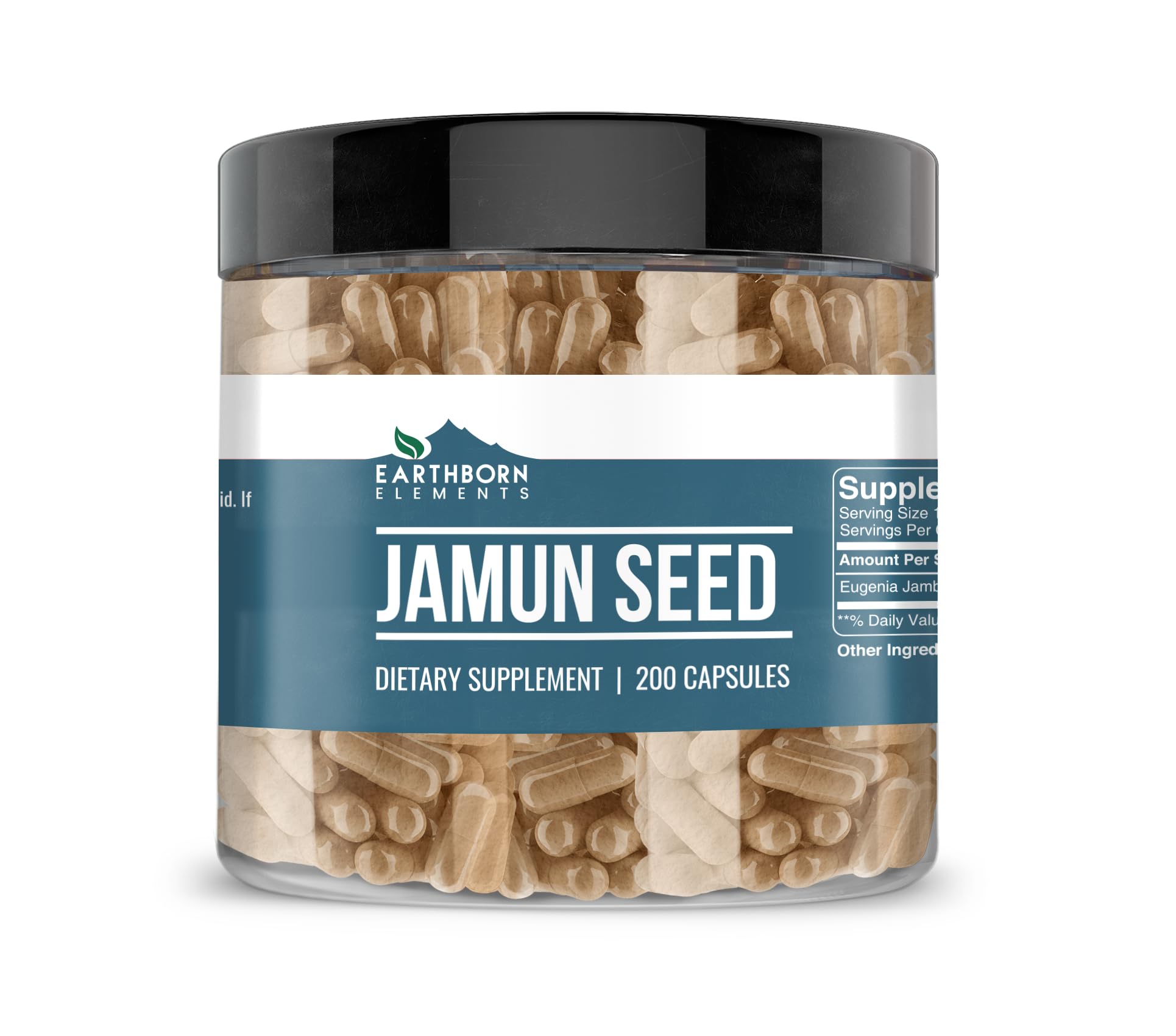 Earthborn Elements Jamun Seed 200 Capsules, Pure & Undiluted, No Additives 200 Count (Pack of 1)
