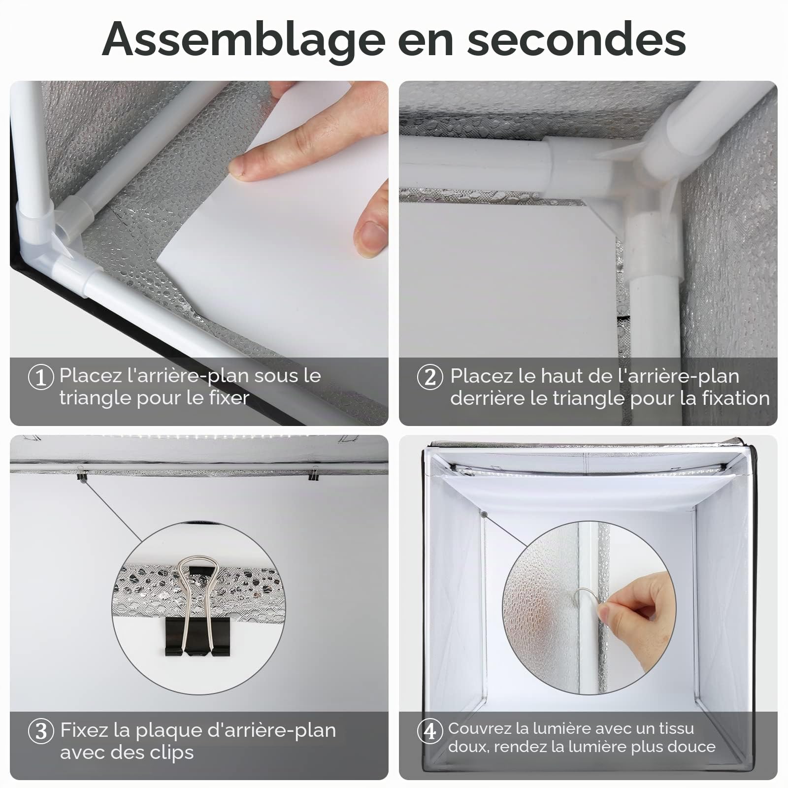 Kit de tente de studio photo, 100 x 100 x 100 cm, à intensité variable, avec 384 lumières LED et 3 fonds de couleur, pour photographie