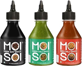 MOI SOI Dark Soy Sauce + Green Chilli Sauce + Red Chilli Sauce (Pack of 3 | 200g Each | Chinese starter Pack)