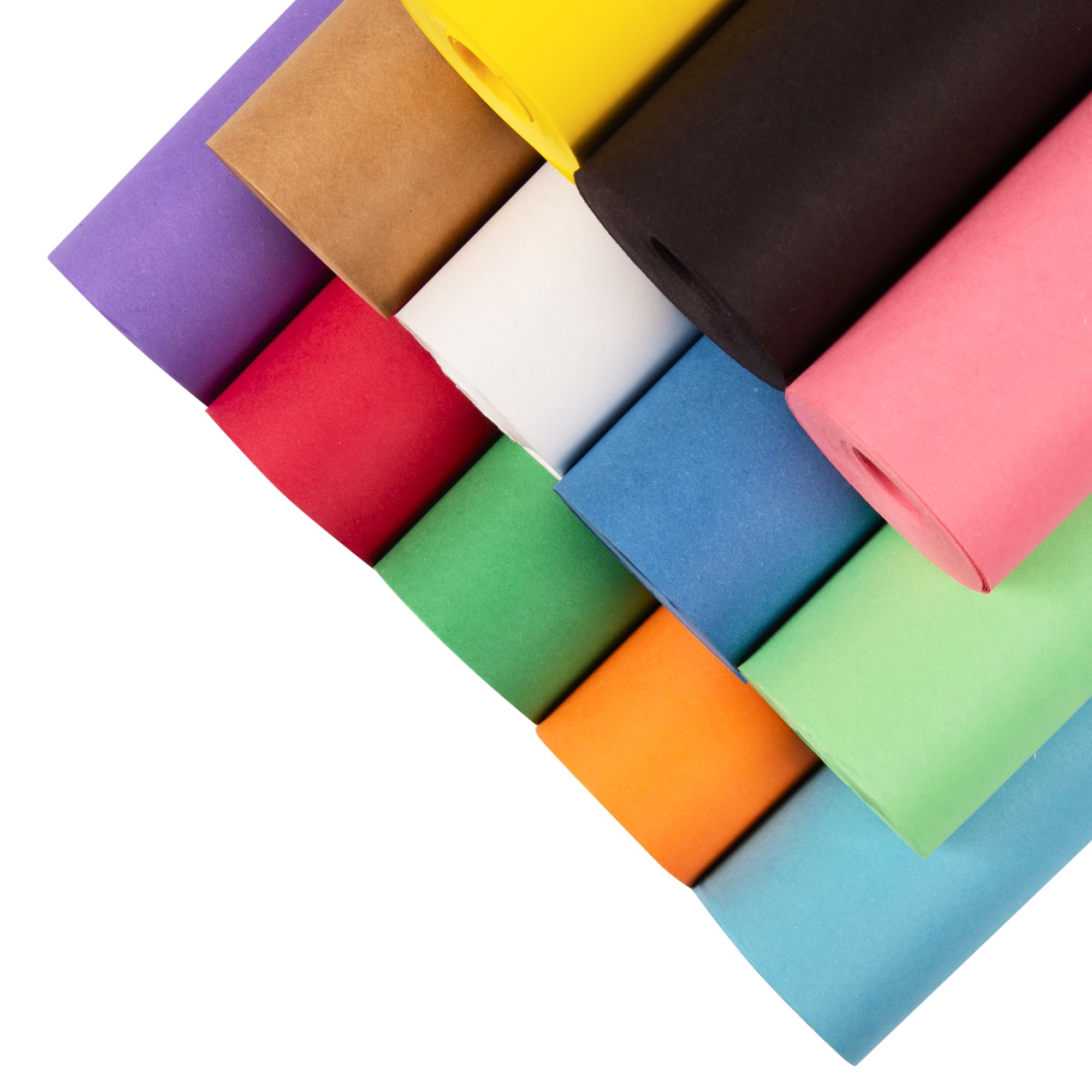 Rollos de papel de construcción multicolor Paclord de 24 x 1200, 100 pies, fabricado en EE. UU., 45 lb, 66 g/m², 12 rollos, papel kraft de colores de lujo para proyectos escolares y artísticos, manualidades de bricolaje, no tóxico, seguro para niños.