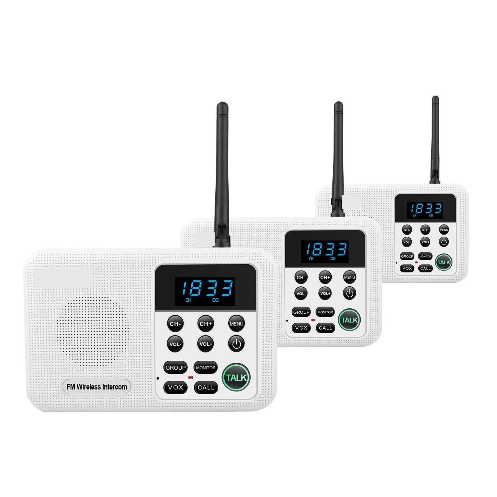 22-kanałowe bezprzewodowe domofony FM Dom Dom Biznes Biura Zasięg 1 mili Połączenia z pokoju do pokoju & System mówiący(2Unit White)