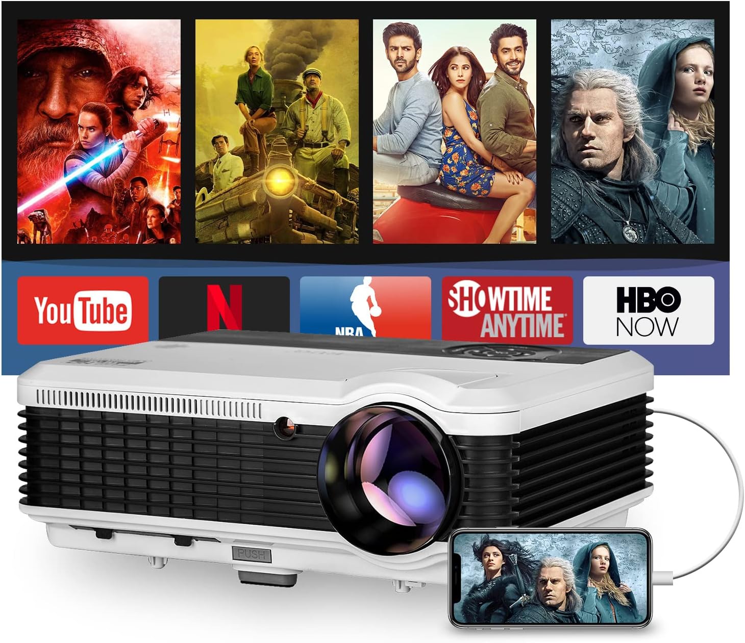 Discount 80% LCD Projector 6000 Lumen, Full HD & 200'' Display 1080P Projector for Outdoor Movies Gaming Sport Event, Home Video Projector with HiFi Sound, Sleep Timer, Digital Zoom & Keystone, 2×HDMI/USB