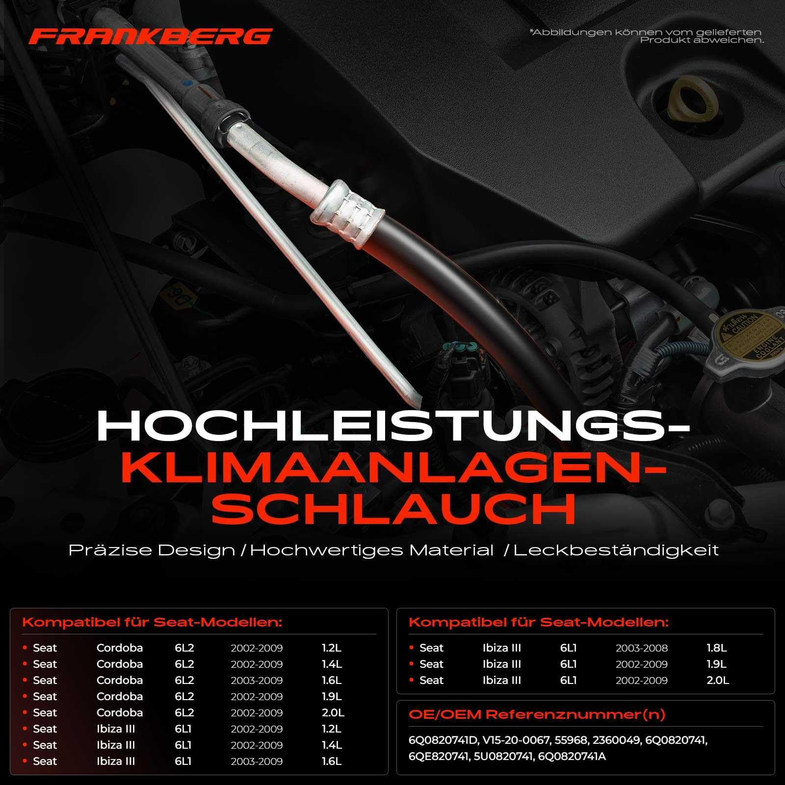 Frankberg Klimaleitung Klimaschlauch Druckleitung Kompatibel mit Cordoba 6L2 1.2L-2.0L 2002-2009 Ibiza III 6L1 1.2L-2.0L 2002-2009 Replace# 3C0820741AJ
