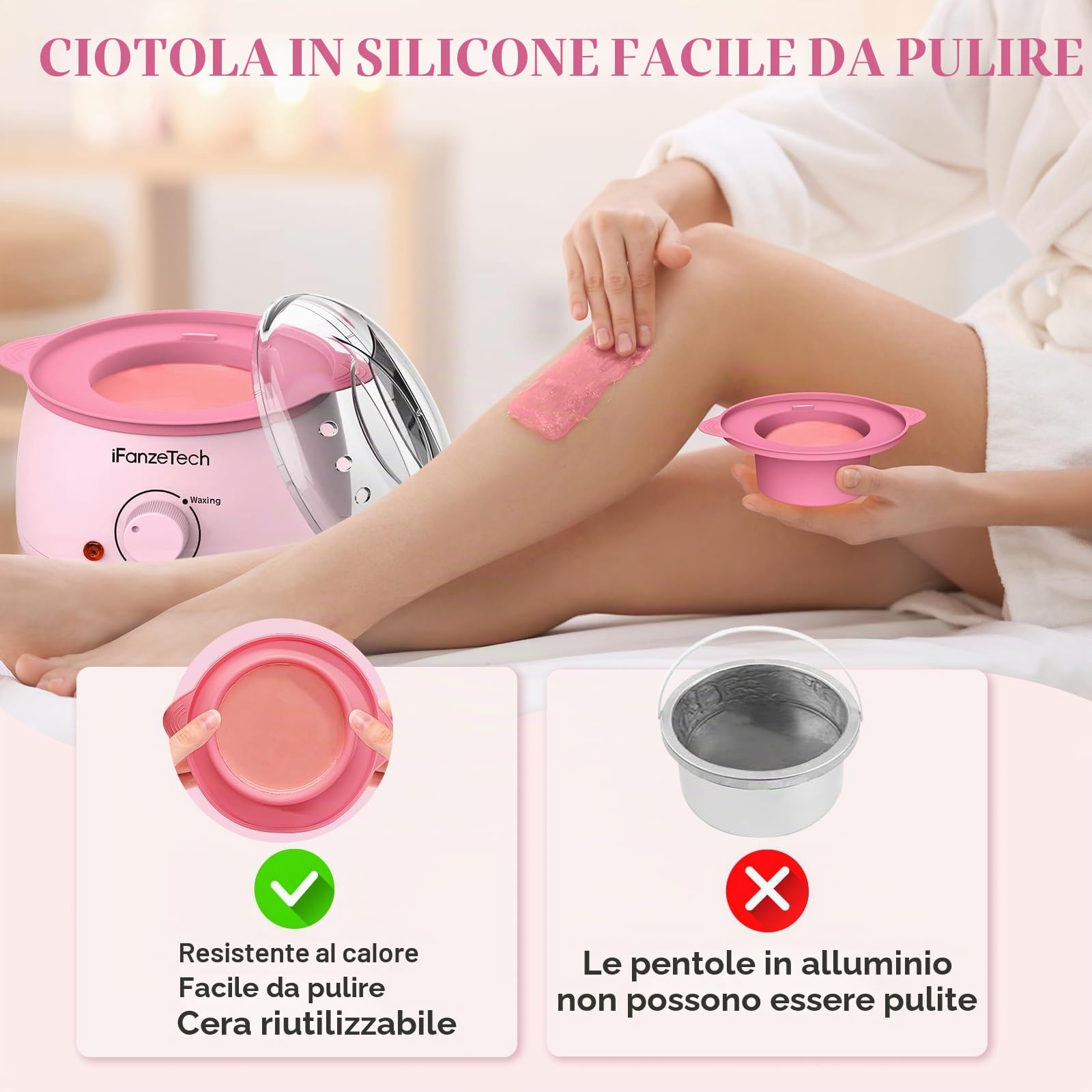 scaldacera kit cera brasiliana ceretta brasiliana: scaldacera 500g Cera, kit completo scalda cera per ceretta per Uomo Donna 30 Spatole Rosa