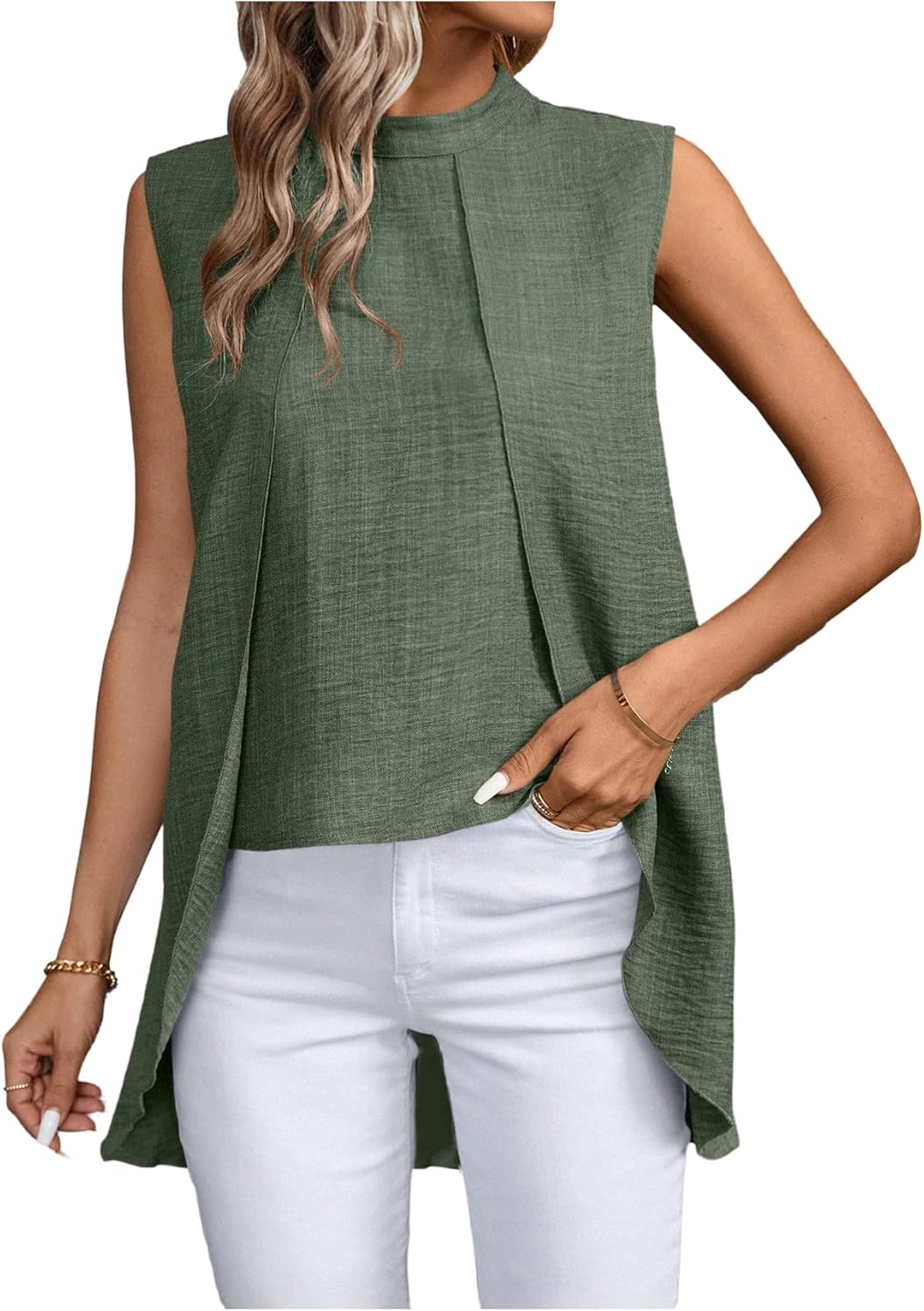 WDIRARA Women's Mock Neck Sleeveless Asymmetrical Blouse Work Business Tank Top