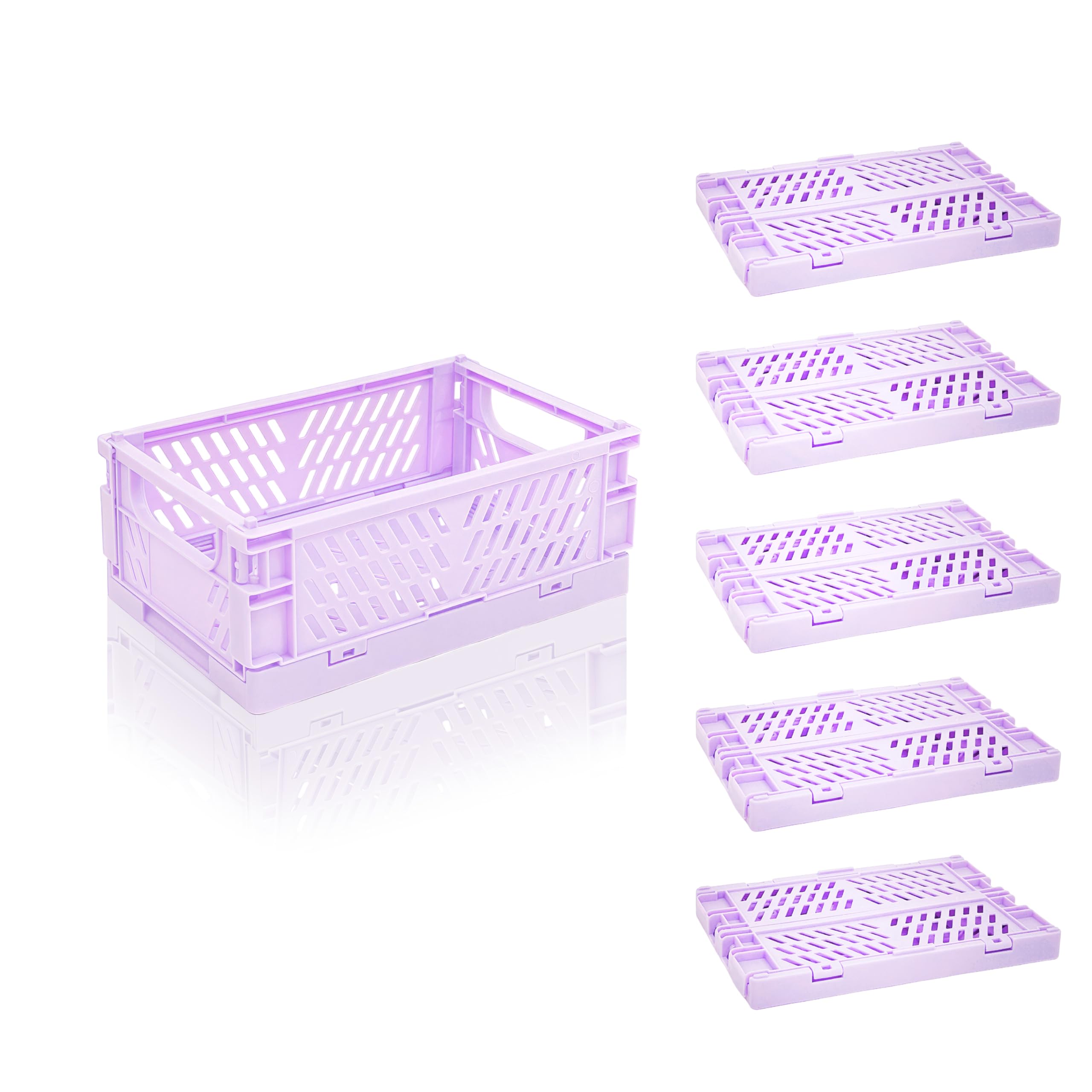 Daixers 6 Pack Mini Foldable Small Plastic Baskets for Organizing and Storage，Collapsible Storage Crates,Mini Bins for Home Kitchen Bedroom Bathroom Office (Purple, Small 6x4x2.2)