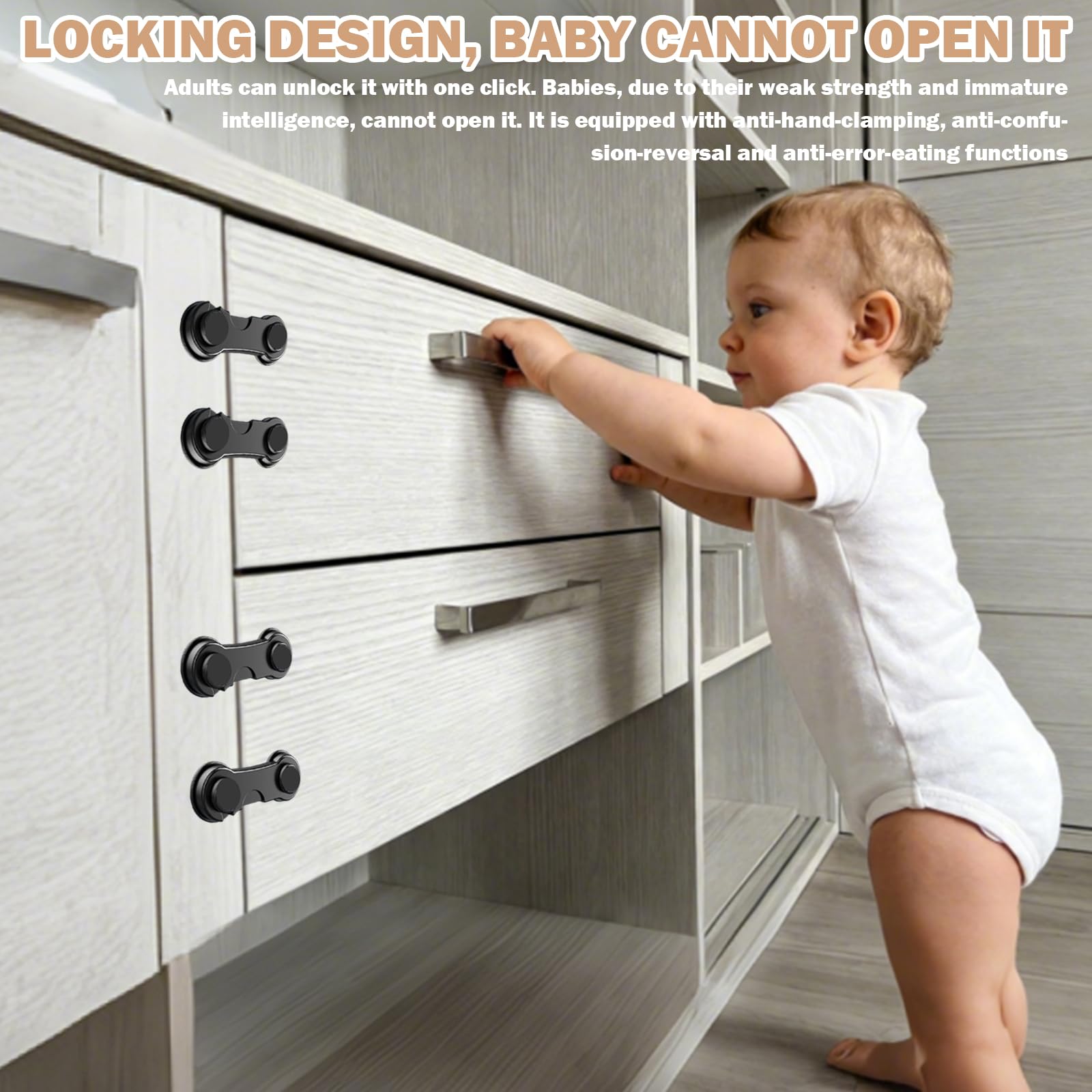 Bloque Porte Bébé, 12 pièces Sécurité Enfant Placard, Securite Placard Enfant, Bloc Porte Securite Bebe, Bloque Porte, Convient aux portes et fenêtres de réfrigérateur, aucun perçage requis.