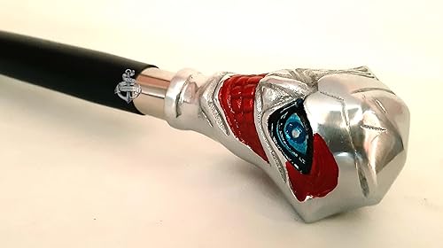 Miniatura 2 de Bastón antiguo de madera con mango de cabeza de Joker para hombres y mujeres, bastones decorativos y bastón, longitud total 37 pulgadas