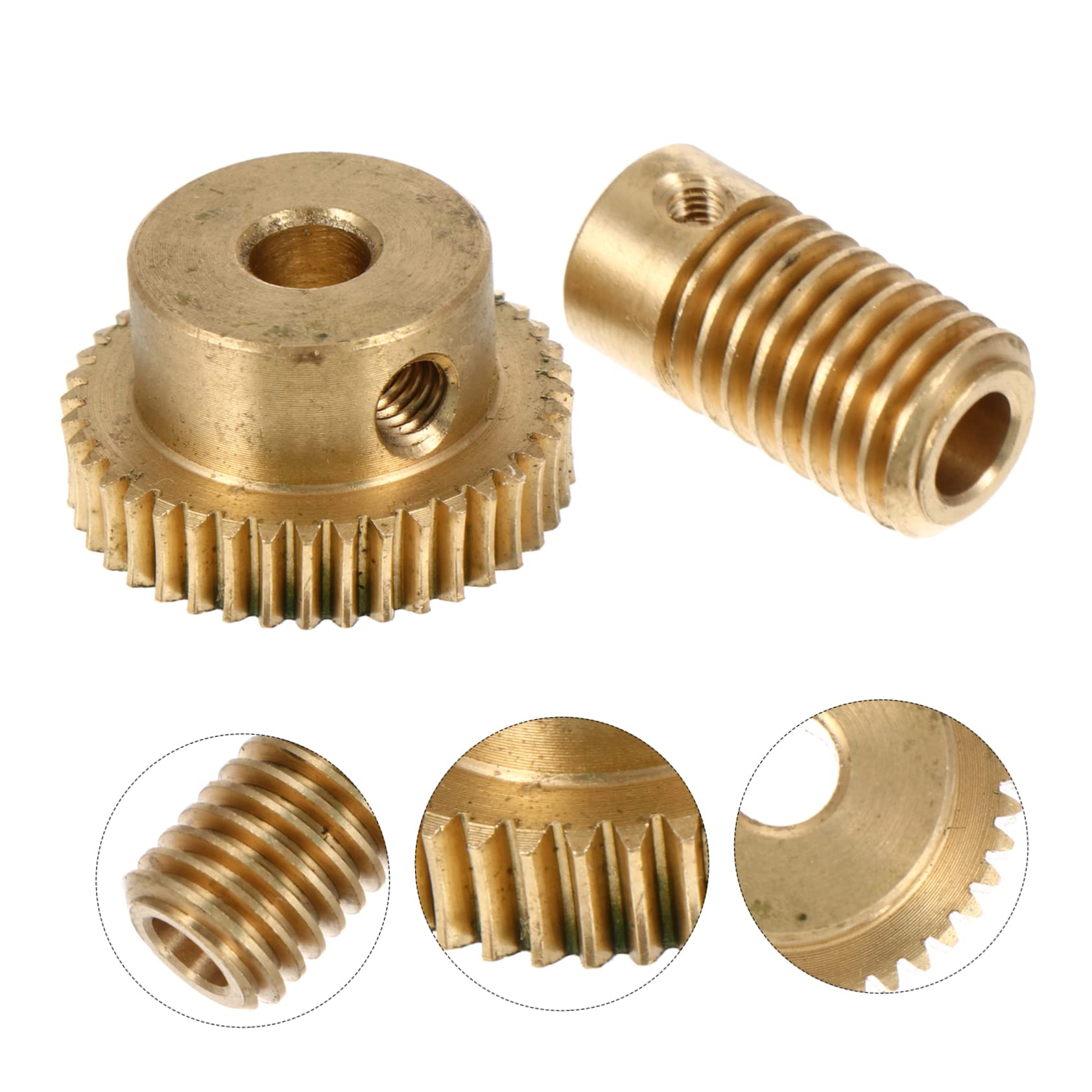 KICHOUSE 2 Pcs 40 Turbine Shaft Worm Gear Worm Wheel Cage Bevel Gear Wormel Tapered Bevel Pinion Gear Worm Screws Gears Drive Copper Gear Copper Wheel Small Modulus Worm Gear with Golden