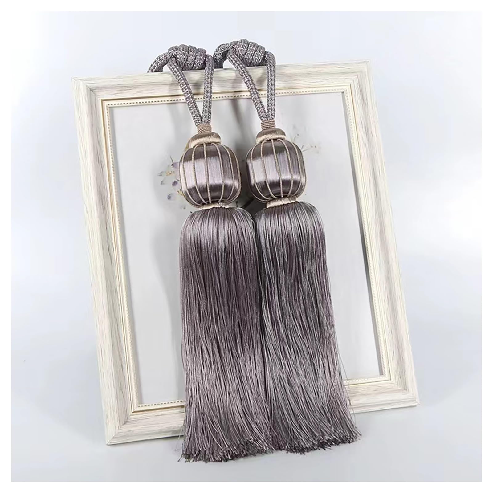 Alzapaños de cortina, alzapaños de cortinas con borlas, un par de accesorios de corbata de cortina de estilo europeo, decoración de bola doble de lujo para colgar, [2 paquetes] (gris oscuro)