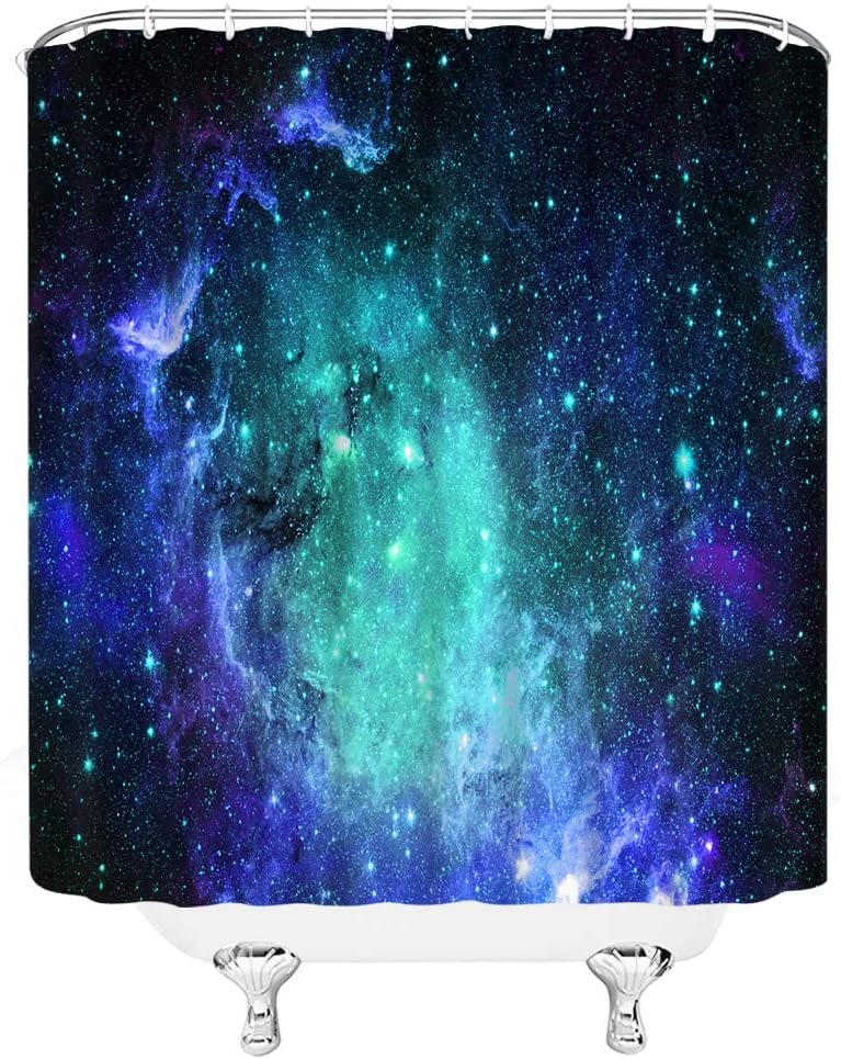 Galaxy Shower Curtain Blue Nebula Starry Fantasy Colorful Outer Space Stars Planet Universe Celestial Astronomy Bathroom Decor Fabric Set with Hooks(78" Wx70 H)