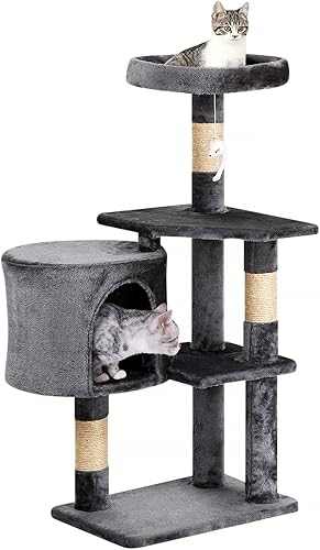BestPet  Torre para Gatos de 36"  Gris Claro  Torre Resistente para Gatos de Múltiples Niveles con Condominio de Felpa, Percha Acogedora, Postes