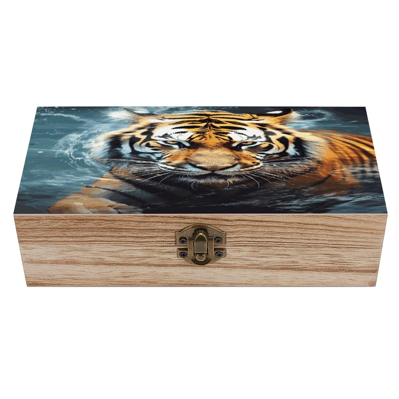 VstaDank Cool Tiger Wooden Keepsake Box with Hinged Lid Solid Wood Gift Boxes Beautifully Keepsake Box Jewellery Organiser Retro Memory Treasure Case with Lids Decorative Boxes