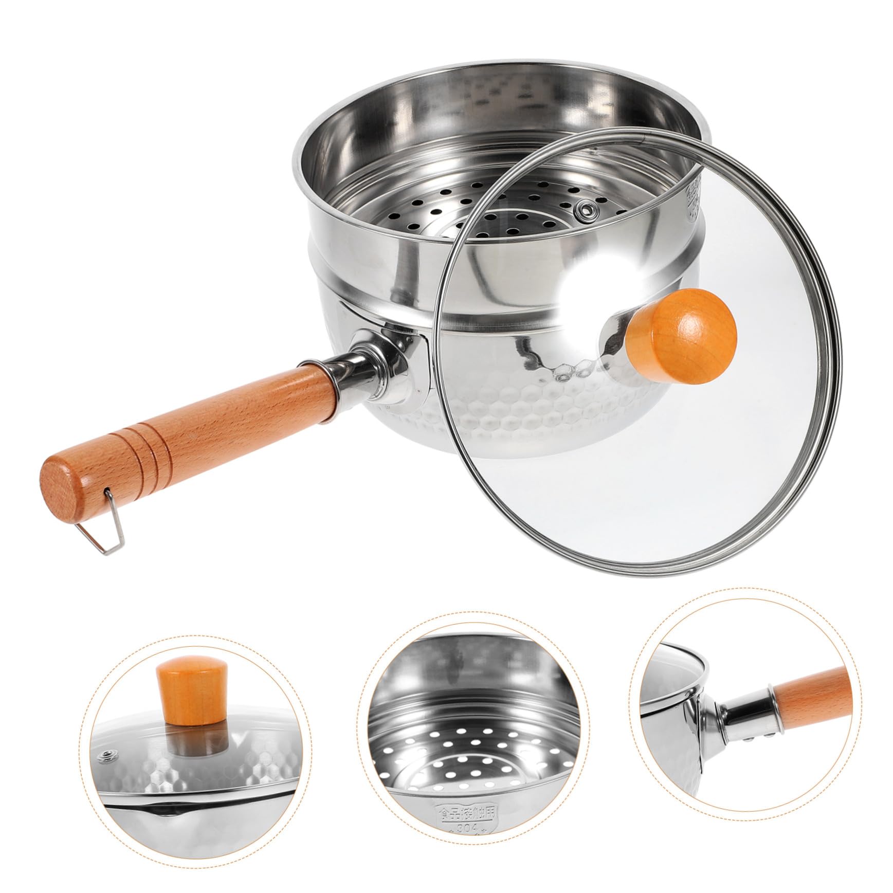 Doppelwandiger Milchtopf 1200ml aus Edelstahl mit Glasdeckel