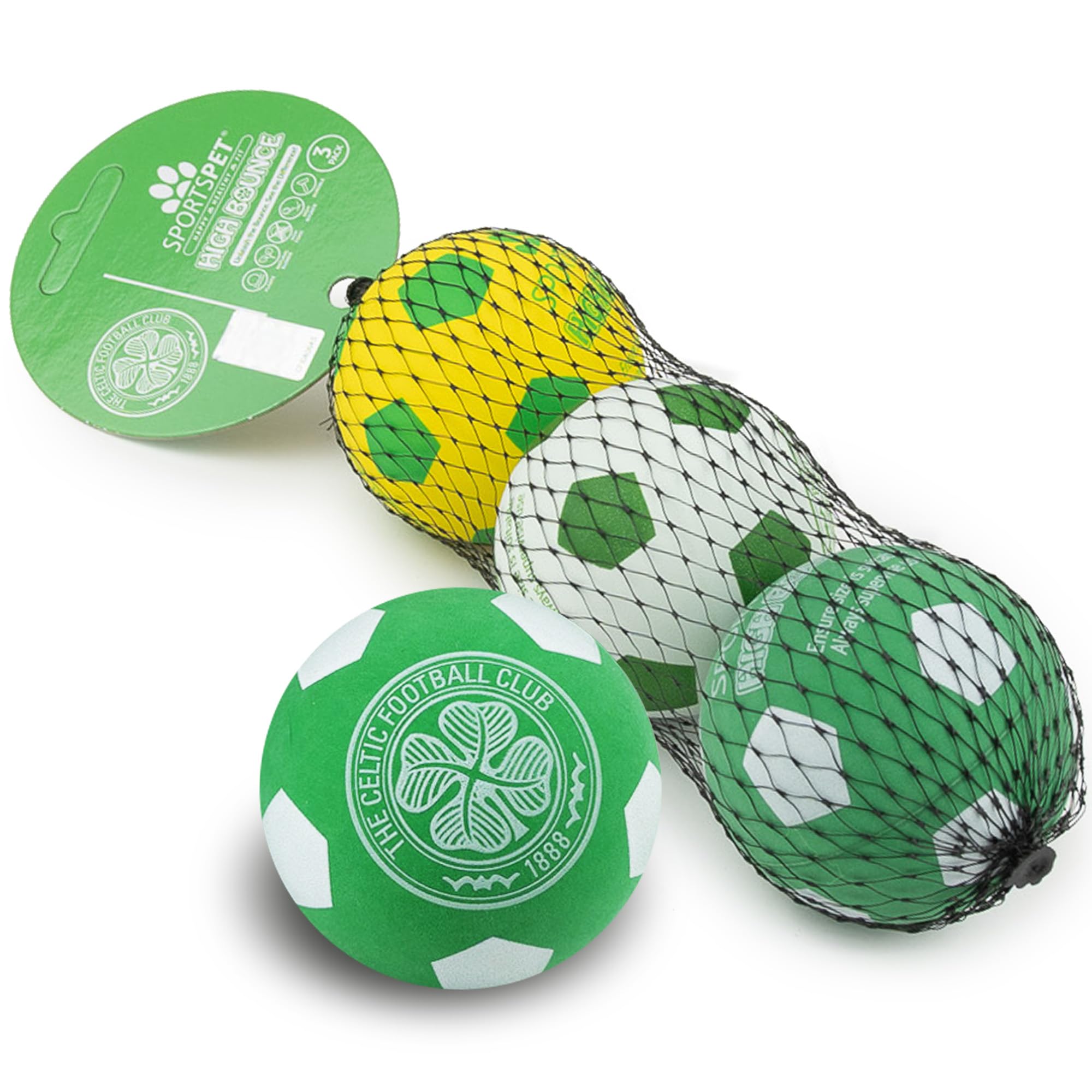 SPORTSPET x Celtic High Bounce Dog Balls, Green, White, 60mm
