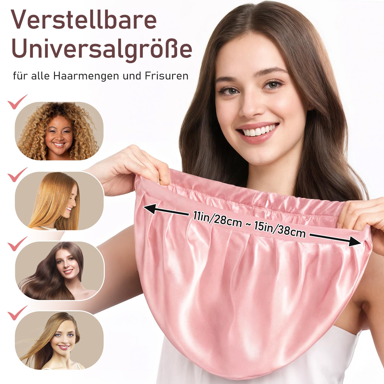 LitBear 22 Momme Seidenhaube zum Schlafen - Schlafmütze aus 100% Maulbeerseide, 100% Silk Bonnet mit elastischem Band, atmungsaktive und verstellbare Schlafhaube für lockiges Haar