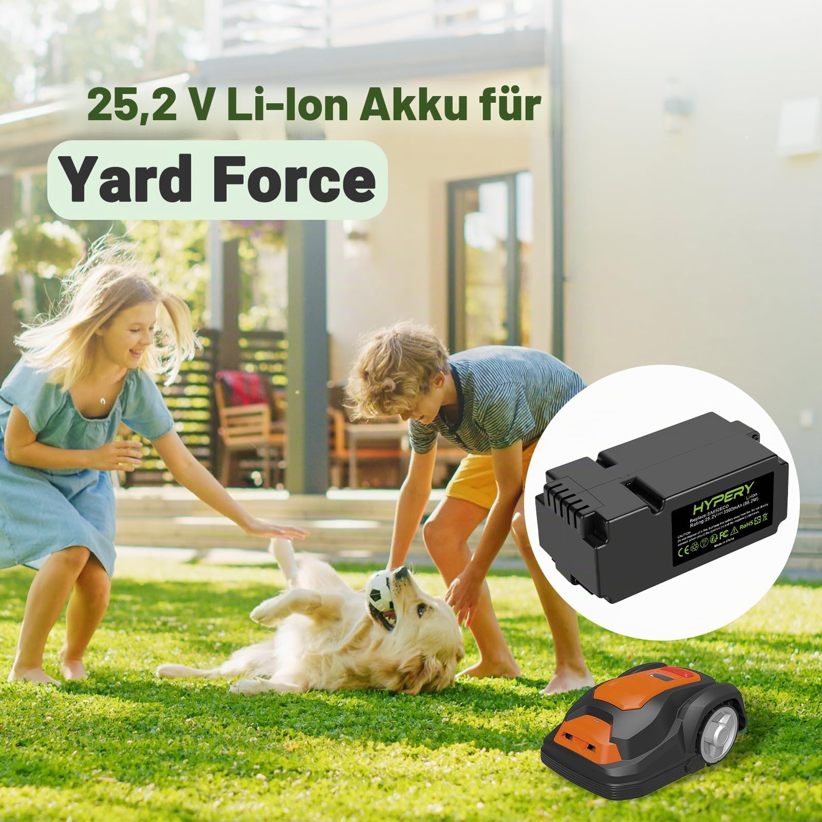 25.2V 3500mAh Ersatz Li-ion Akku Kompatibel mit Yard Force Roboter Rasenmäher SA650ECO SA500ECO SA600H SA800PRO SA500 SA900 SC600ECO Rasenmäher Rasenroboter
