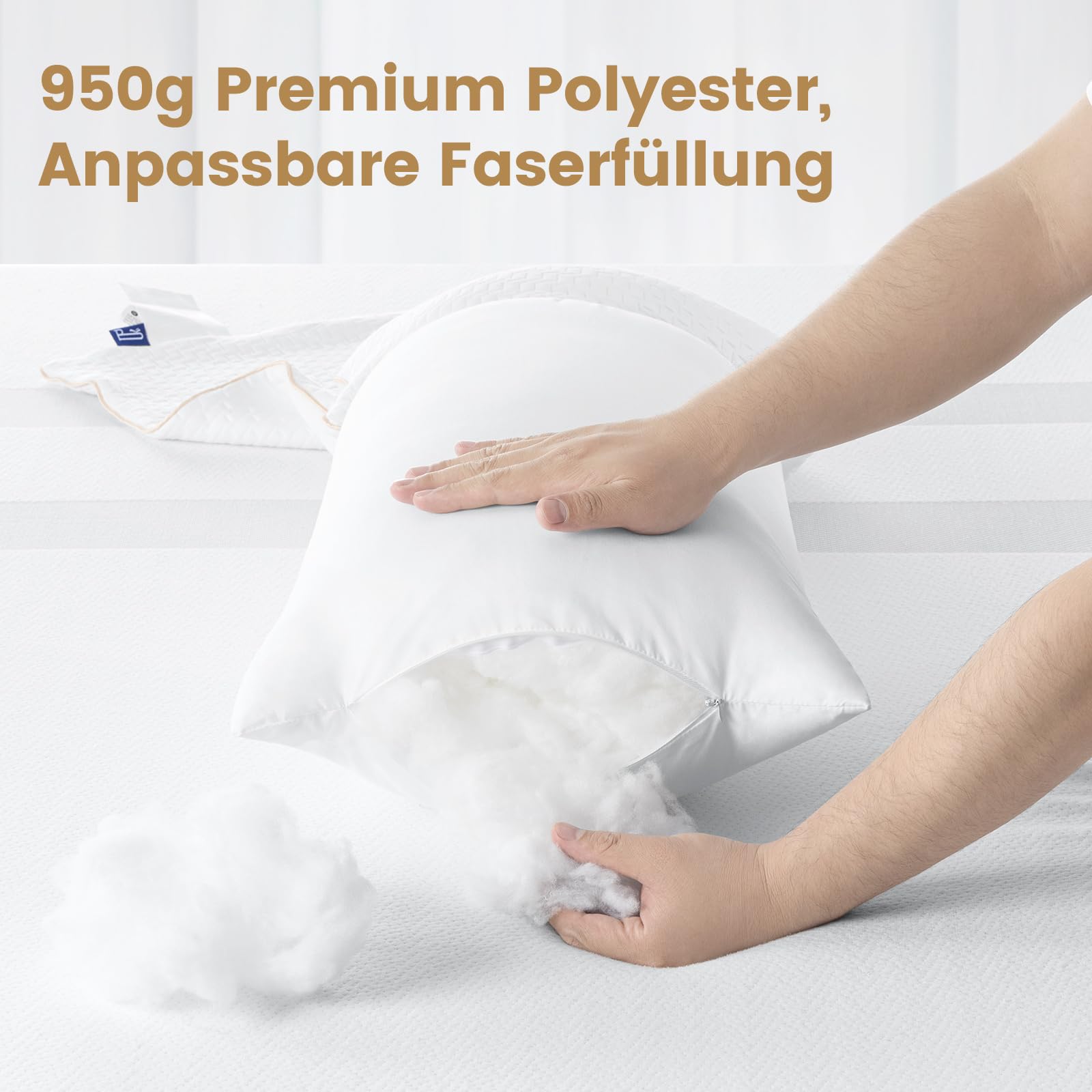 BedStory Kopfkissen 40x80 2er Set Bambusfasern Bezug Antimilben antibakteriell Mikrofasern 950g hypoallergen atmungsaktiv