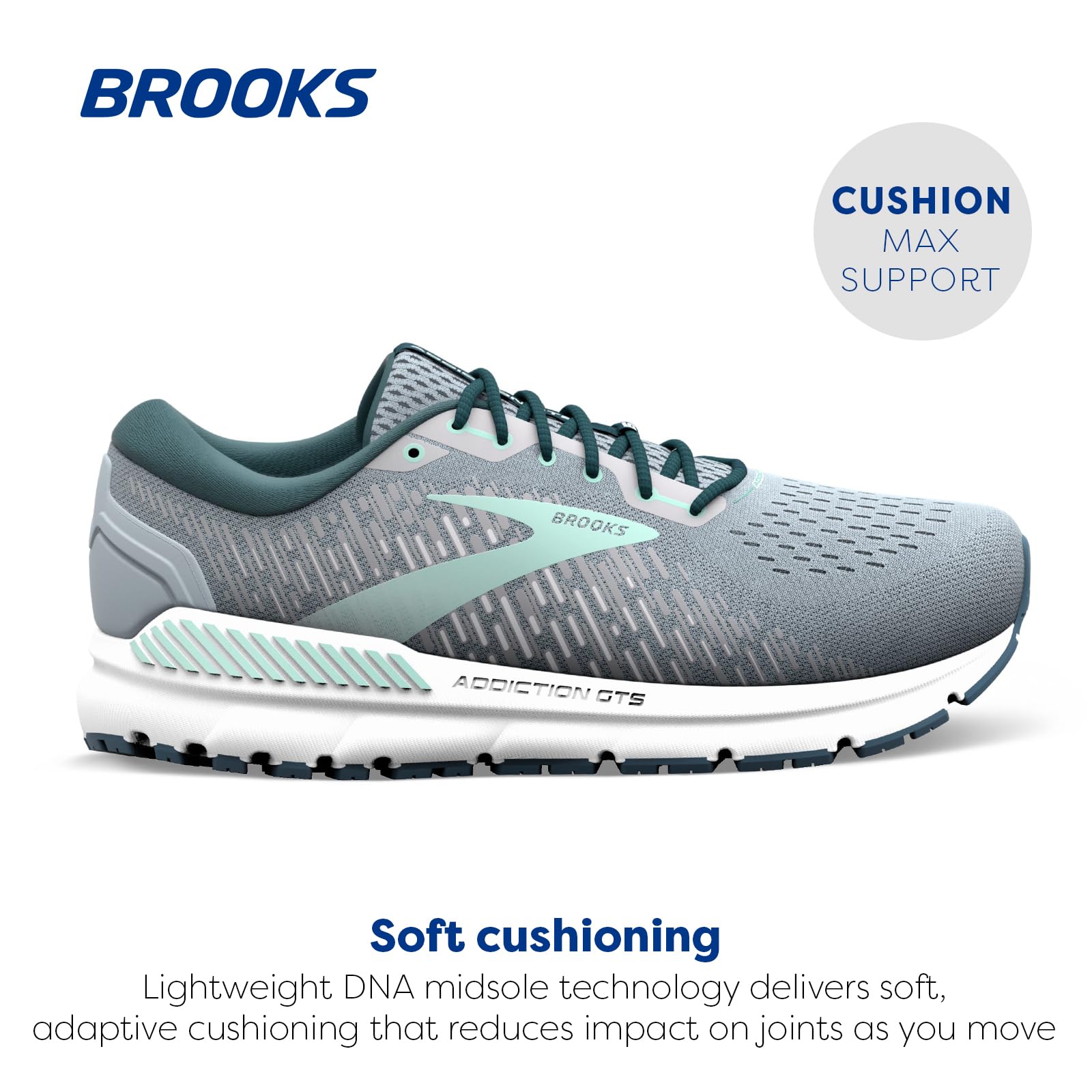 Brooks Women's Addiction GTS 15 Supportive Running Shoe - Grey/Navy/Aqua - 8.5 Wide