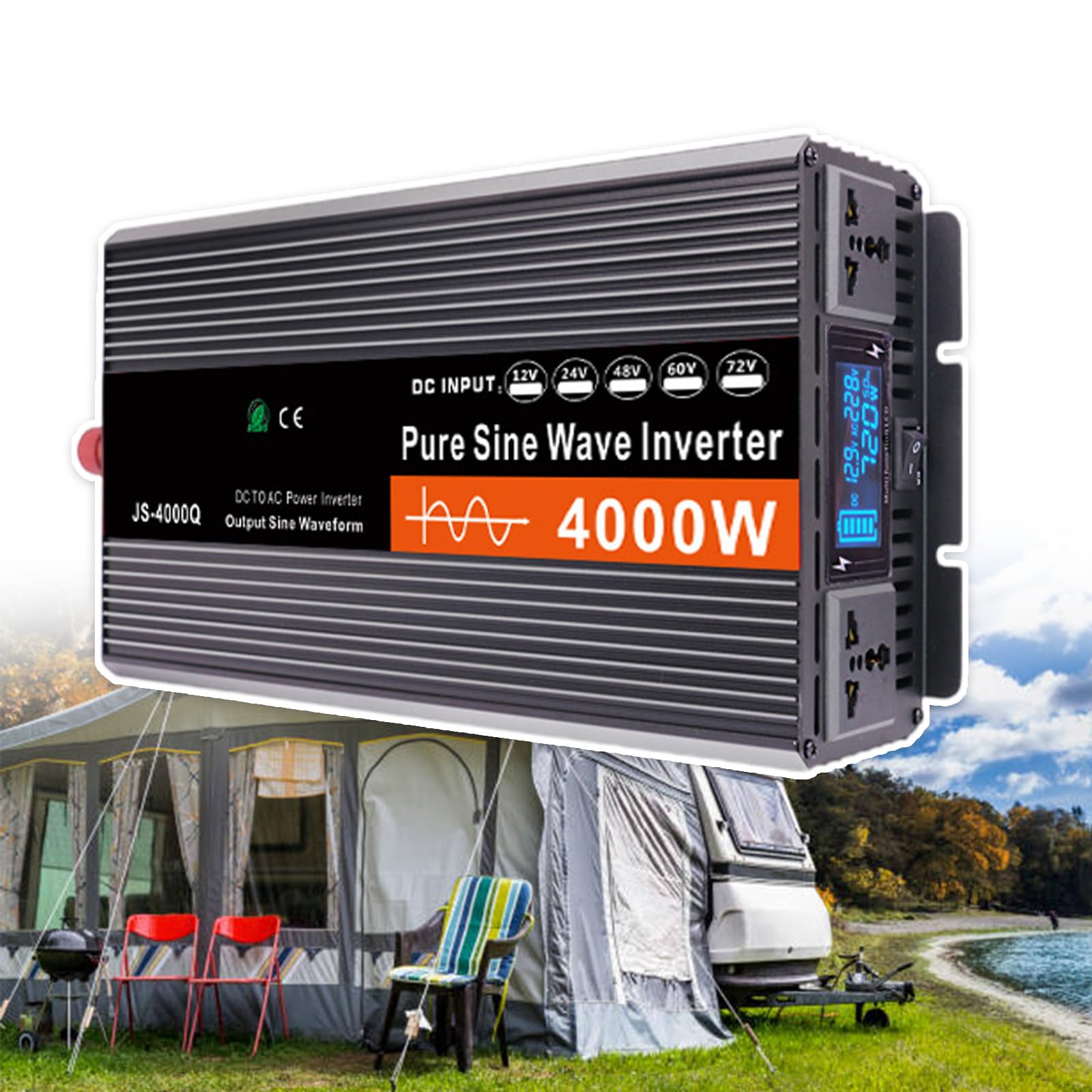 Inverter Onda Sinusoidale Pura 4000w/5000w,Inverter Potenza CC 12v/24v/48v/60v A Ca Inverter Potenza CC,con Dispositivo Promemoria,Display LCD,Doppia Ventola,per Campeggio,60v-4000w