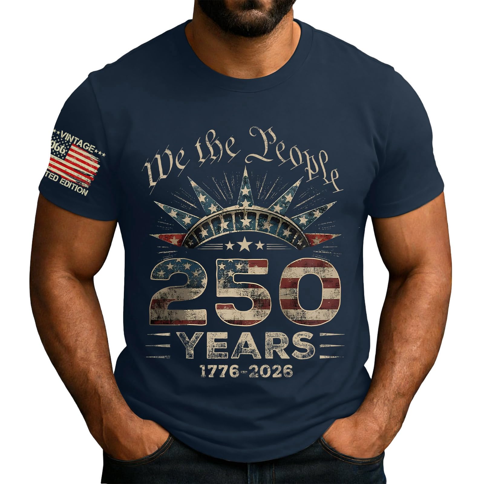 Mens 250th Anniversary National Flag Print Casual Waffle Fabric Polo Shirt Mens Liberty Bell Patriotic T-Shirt