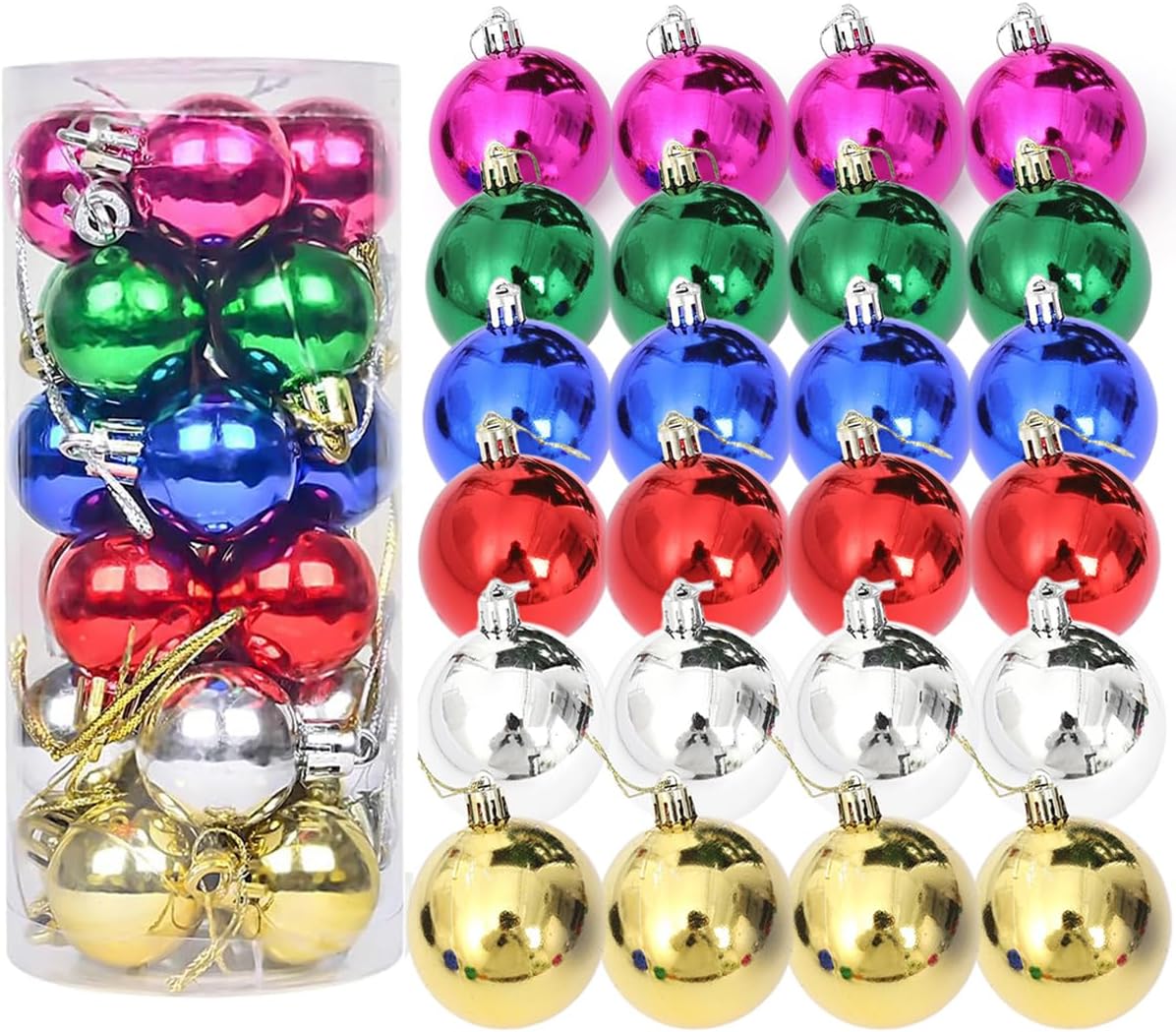 Christmas Ball Ornaments 24ct 60mm Balls Essential Plastic Shatterproof Christmas Tree Decorations Ornaments Balls Party Decorations (Smooth-6cm/6color)