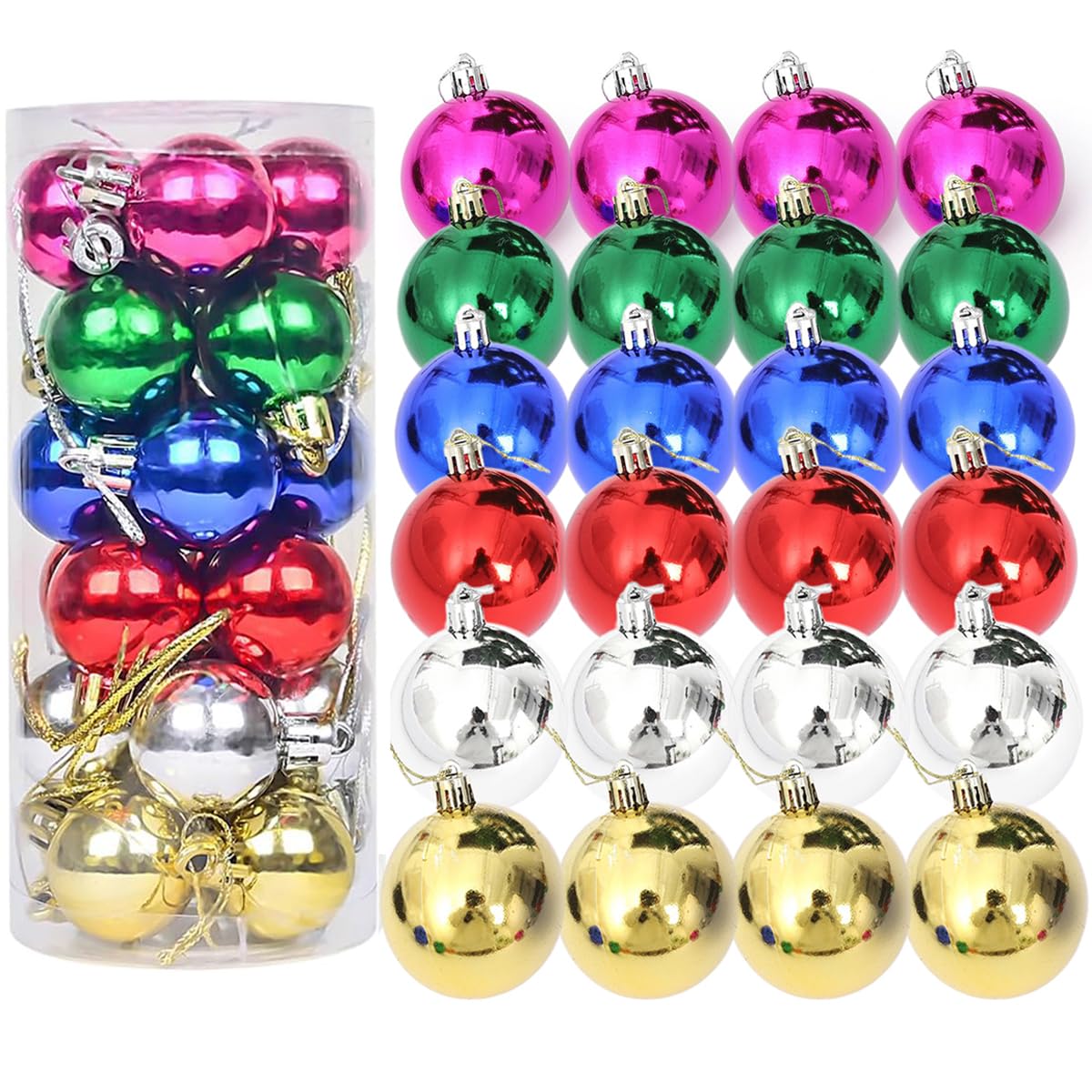 24 esferas de Navidad de 60 mm, adornos esenciales para árbol de Navidad, decoraciones de Navidad inastillables, decoraciones de Navidad para interiores para el hogar, vacaciones, decoración