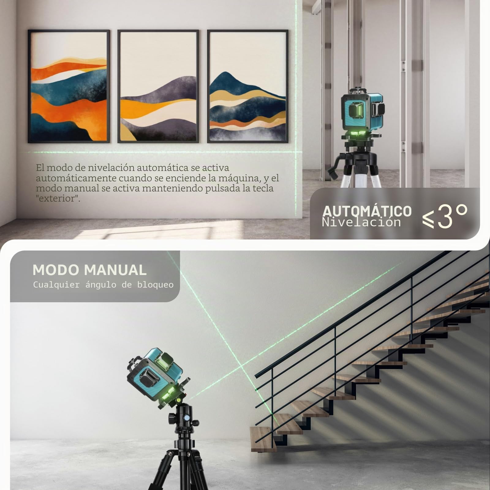 Weytoll Nivel láser multifuncional de 16 líneas Función autonivelante de 3° Herramienta de nivelación Línea adhesiva de pared de suelo omnidireccional con soporte de trípode ajustable de altura de 1,2
