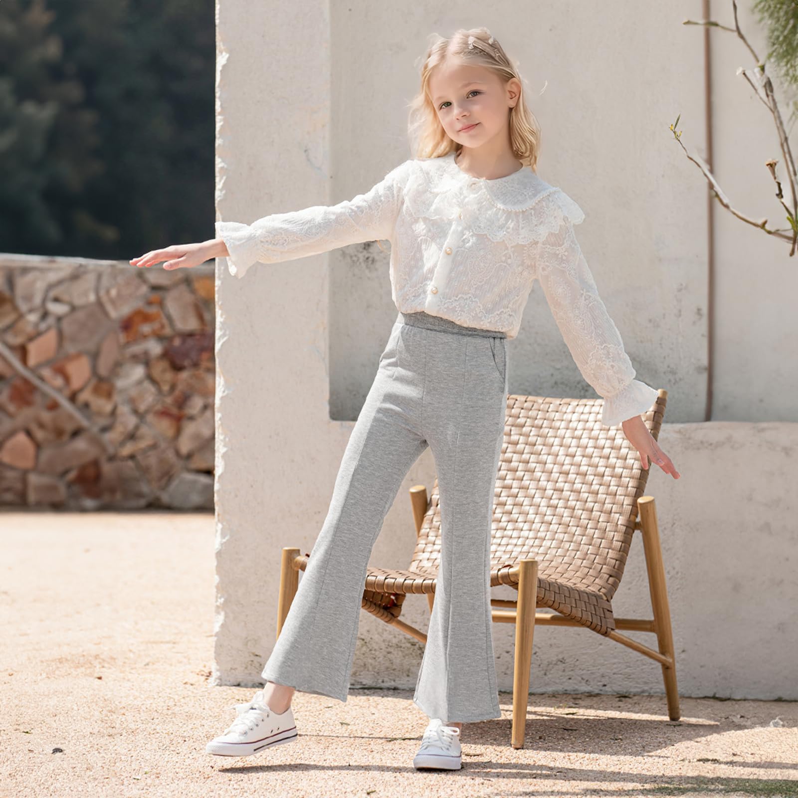JiAmy Pantalones de deporte para niña, de invierno, de algodón, térmicos, acampanados, con bolsillos, para niños, cálidos, cómodos, para niñas de 3 a 14 años