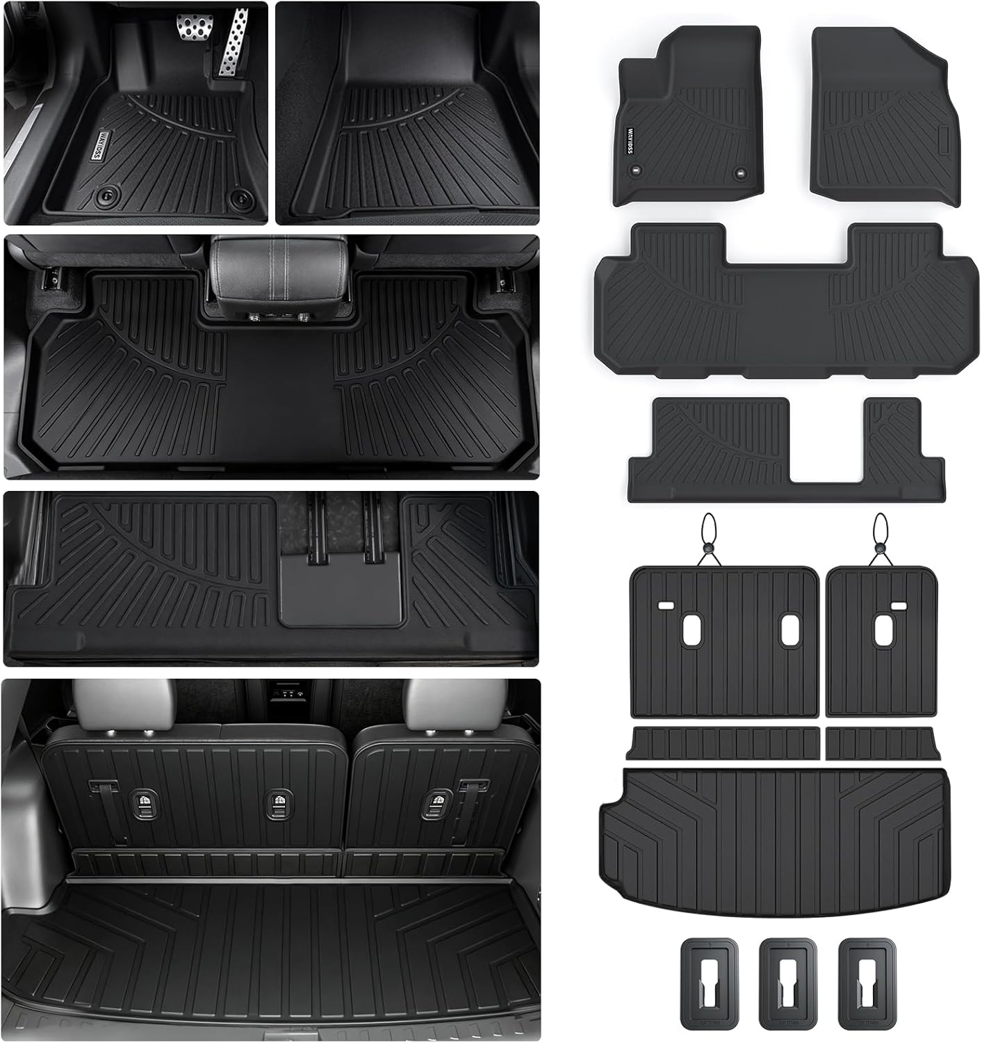 Floor Mat for 2018-2022 2023 Chevrolet Chevy Traverse 8 Seats(2 Row Bucket Seat), Cargo Mat Custom TPE All Weather Protection Full Coverage Trunk Liner & Floor Liner for Traverse car mat Accessories