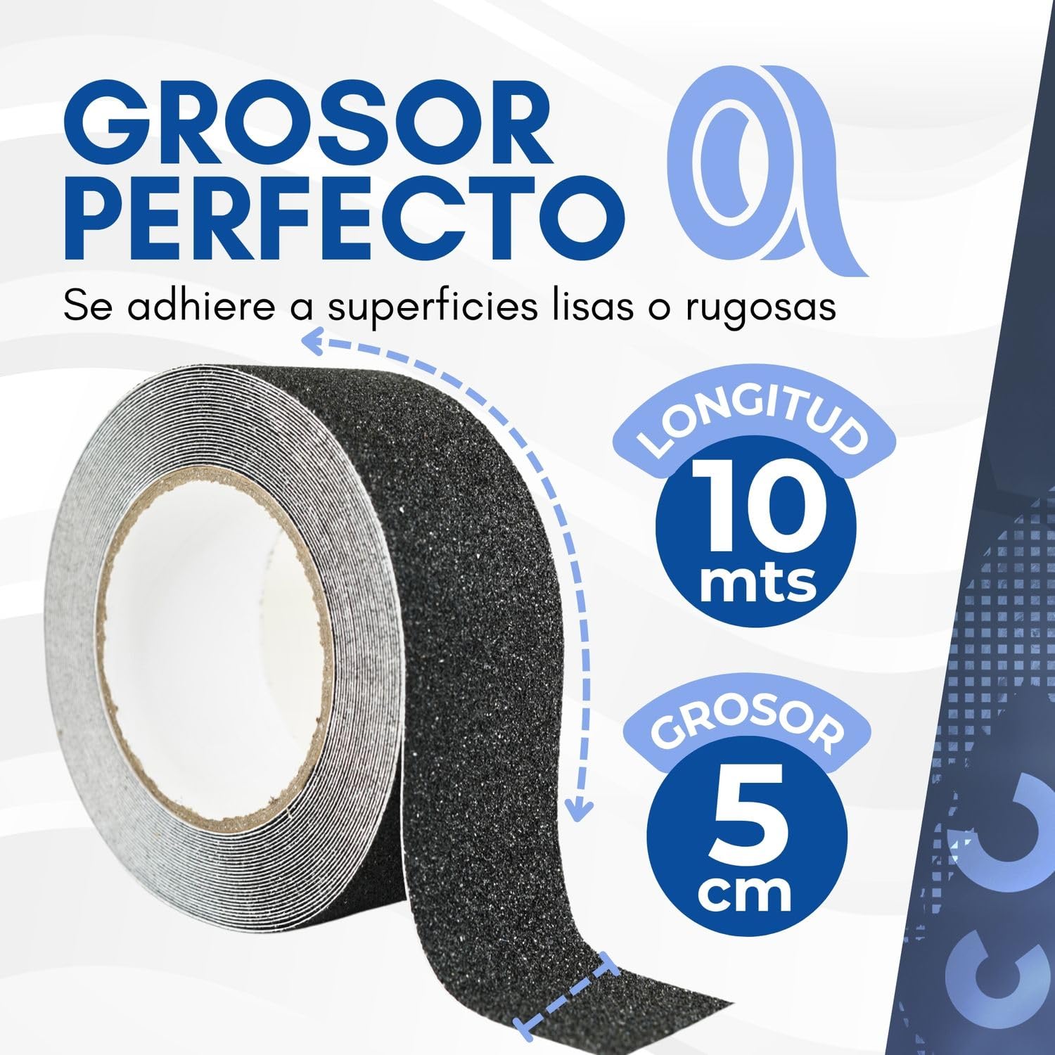Cinta Antideslizante Escaleras Suelo Exterior 10 Metros | Cinta Antideslizante Seguridad Interior y Exterior | Rollos de 5cm x 10m o Luminiscente 5m x 5m (1 Cinta Antideslizante 5cm x 10m)