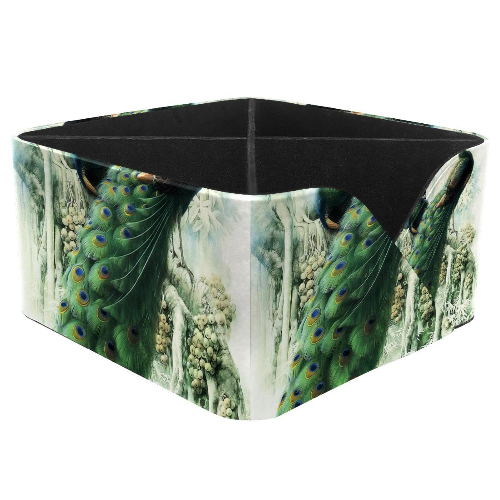 KengjuTesu Graceful Peacocks Desktop Organizer Pen Holder, Rectangular Pencil Cup for Office, Study and Makeup Stations