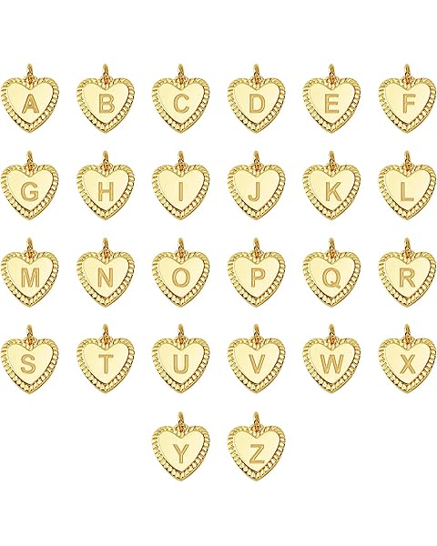 26PCS 18K Gold Filled Letters Charms for Jewelry Making, Heart Design A-Z Alphabet ...