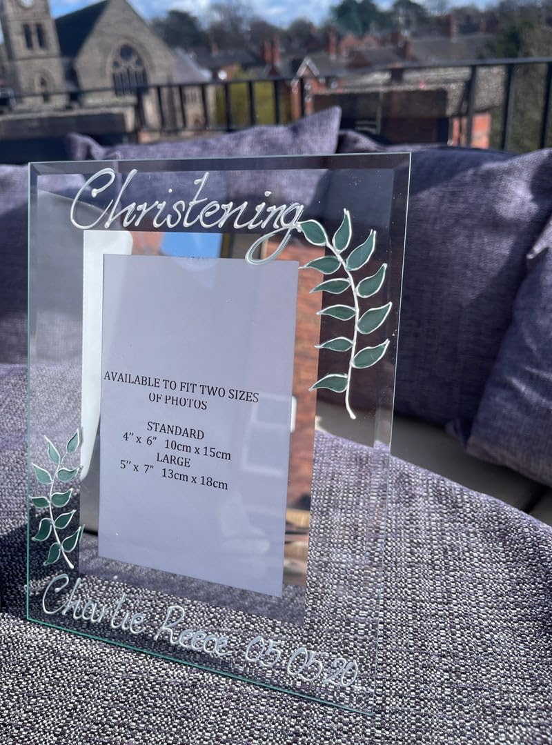 Personalised Christening Leaf Portrait Photo Frame