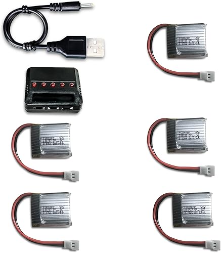 Batería de 3.7 V 600 mAh 25C con enchufe Molex, 5 piezas Lipo batería apta para control remoto Shark y RC Boat con cargador 5 en 1