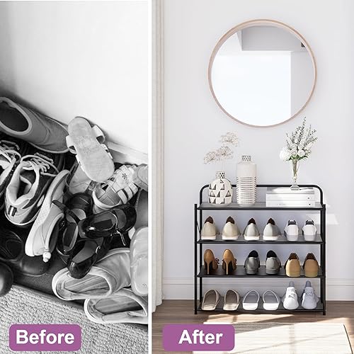 Miniatura 8 de Zapatero plegable de 4 niveles sin montaje, organizador de zapatos plegable sin instalación, estantes portátiles de metal sólido para armario,
