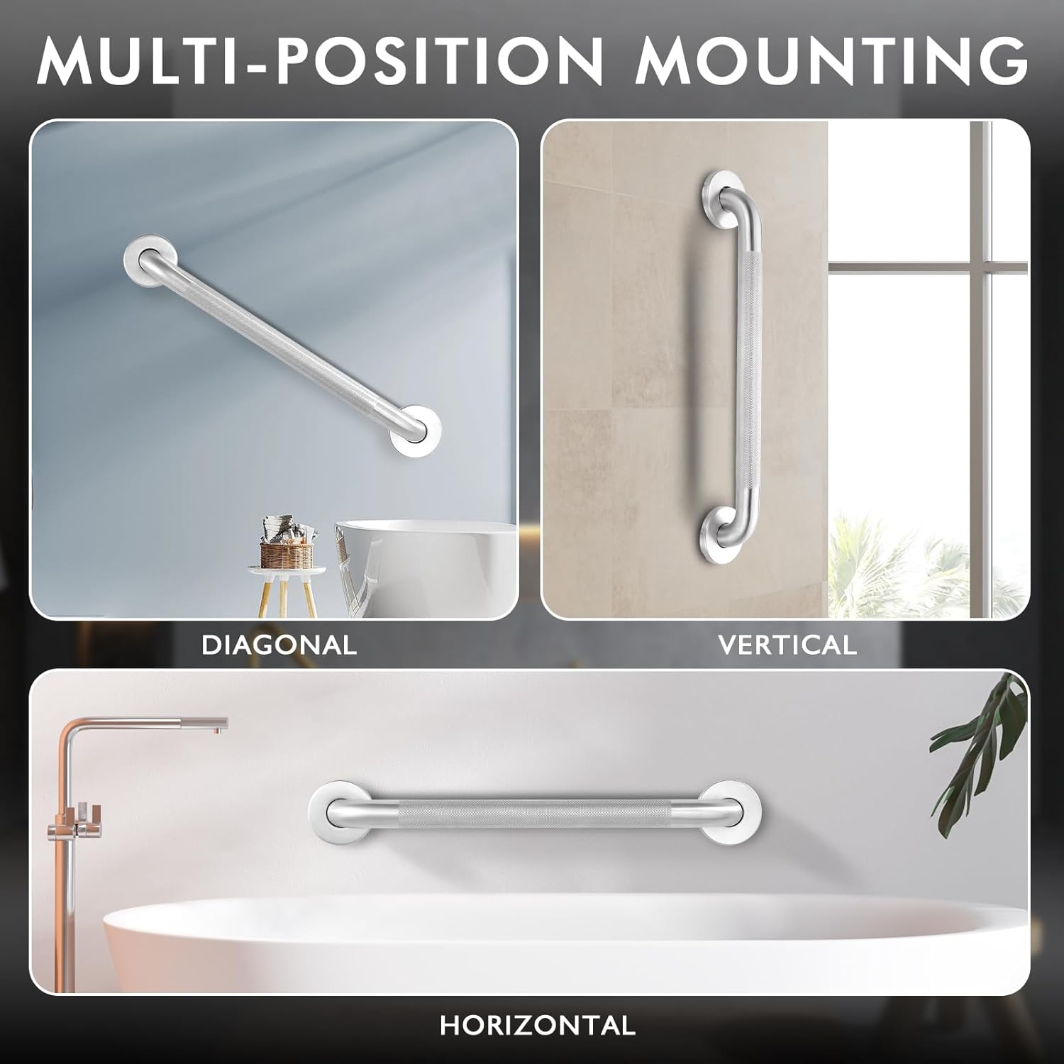 Grab Bars for Bathtubs and Showers, 304 Stainless Steel Handicap Grab Bar, Anti Slip Bathroom Handrail with Knurled Surface, Holds up to 500 LBS Safety Shower Handle for Elderly (12 Inches)