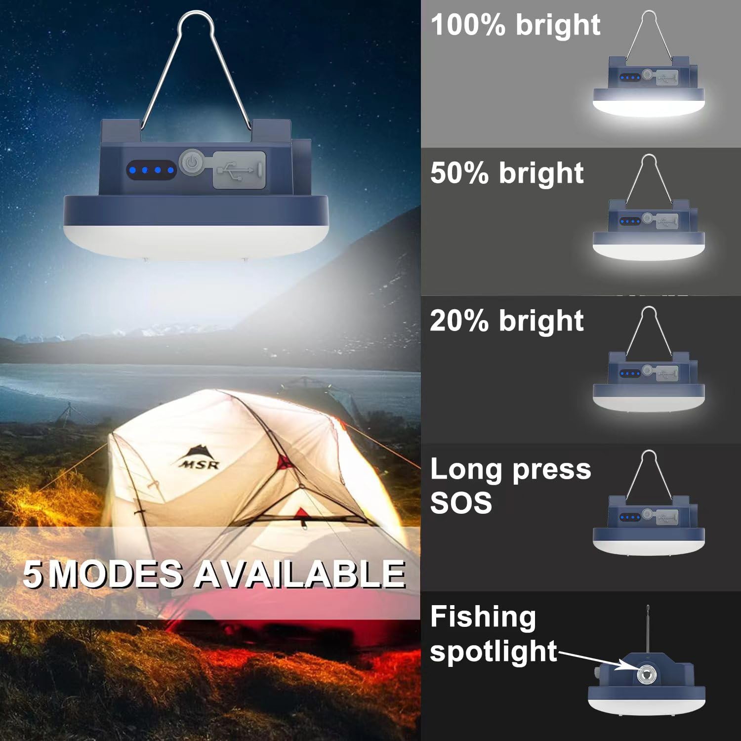 Linterna LED de camping recargable TeiNewBy 1500LM 10000mAh hasta 120 horas de funcionamiento, 4 modos de luz, IP54 impermeable, base magnética para emergencias de huracanes, al aire libre,
