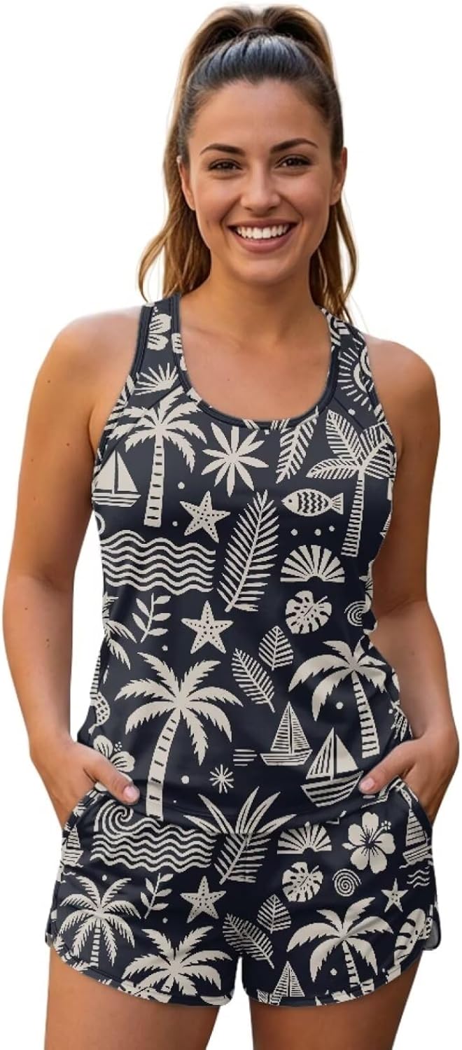 Tankini Swimsuits for Women Tummy Control Bathing Suits Two Piece Swimwear Set for Summer Beach
