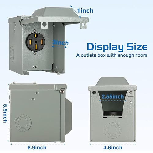 Miniatura 7 de Caja de salida de corriente RV de 30 amperios con alimentación RV de 50 amperios, enchufe cerrado para exteriores con bloqueo,