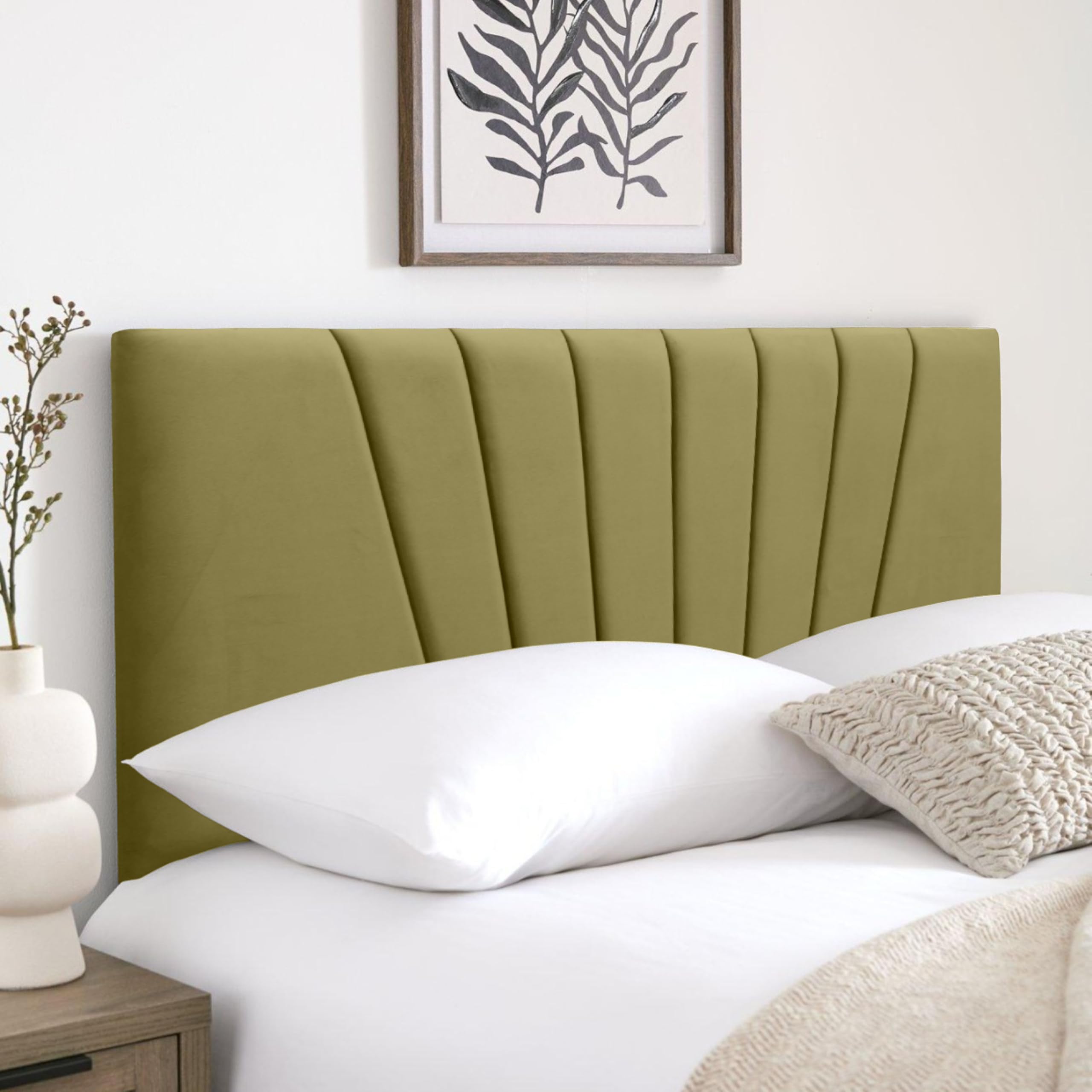 HB-1 Headboards for Beds – Sunrise 24'' Divan Bed Headboard – Headboards for Divan Beds, Bedroom & Hotel Furniture, Elegant Soft Plush Fabric Head Board (Celery Plush, 6FT Super King) — image 1