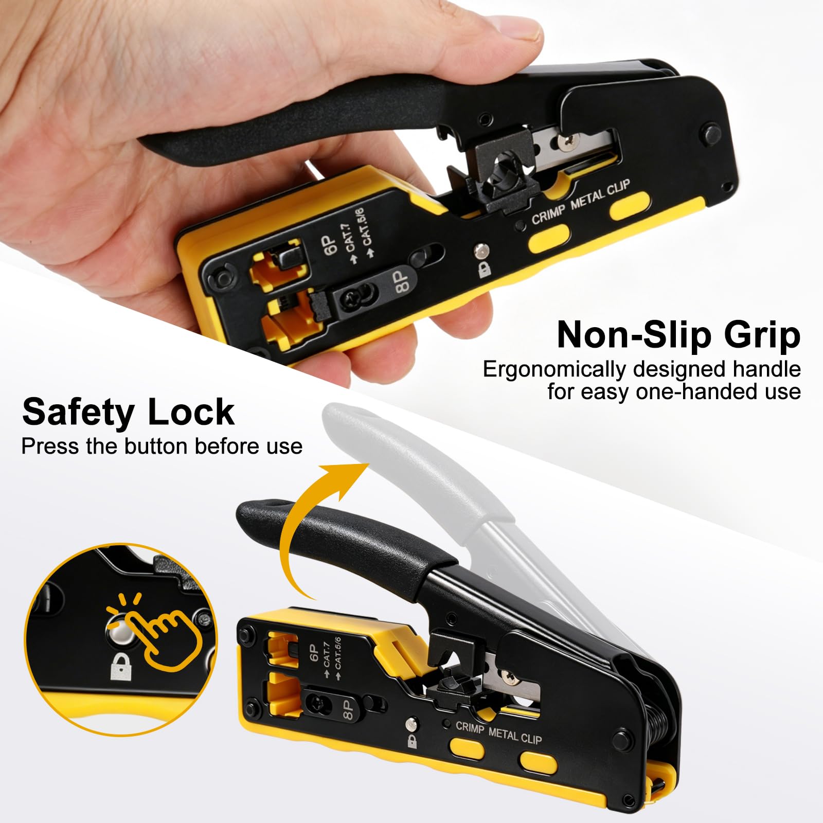 Pinza Crimpatrice RJ45, Strumenti Kit di Rete Professionali con 60Pcs Connettori RJ45 Passante e 60Pcs Stivali Protettivi, Tester Lan, Punzonatura LSA, Pinza a Taglio Laterale, Kit Crimpatore RJ45