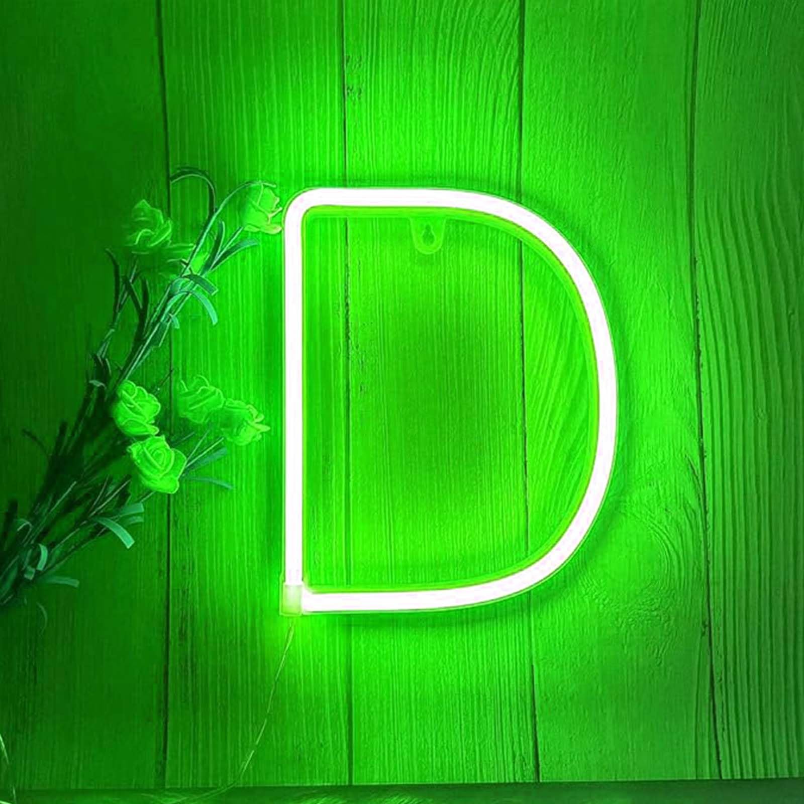 Green Alphabet Neon Light for Bedroom & Office - Low Power LED Sign with 3AA/USB Options Ideal for Gaming Room & Events（Letters D） — image 1