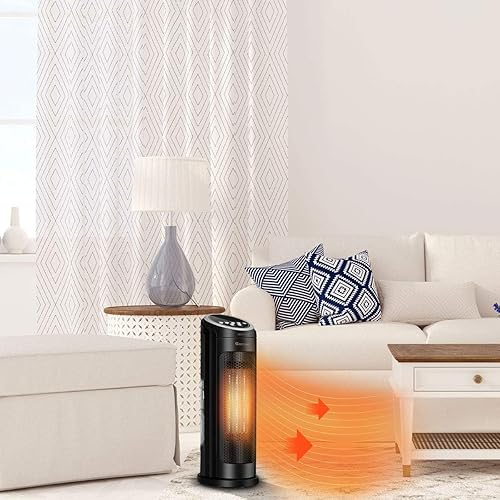 Miniatura 2 de COSTWAY Ventilador de calentador infrarrojo de torre oscilante de 1500 W con control remoto, termostato digital y temporizador de 12 horas,