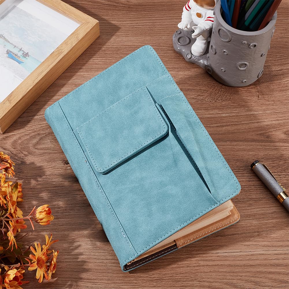 CRASPIRE Blue Book Cover PU Leather Waterproof Sleeve Reusable Protector for Paperbacks Notebook Wraps with Pen Pockets Lovers Classmate Gifts 6.1×8.54inch - Image 4